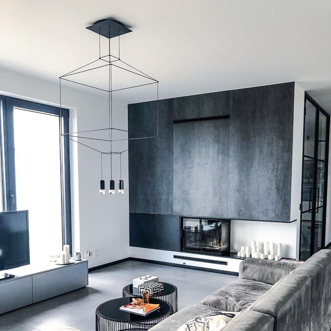 Lustra Chandelier Lines Black Wireframe LED - Letslighting