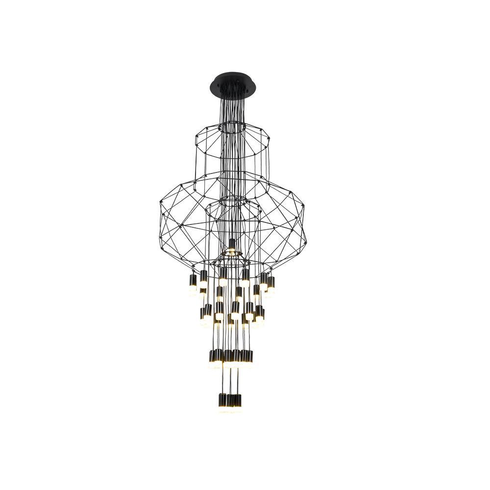 Lustra Chandelier Lines Black Wireframe LED - Letslighting