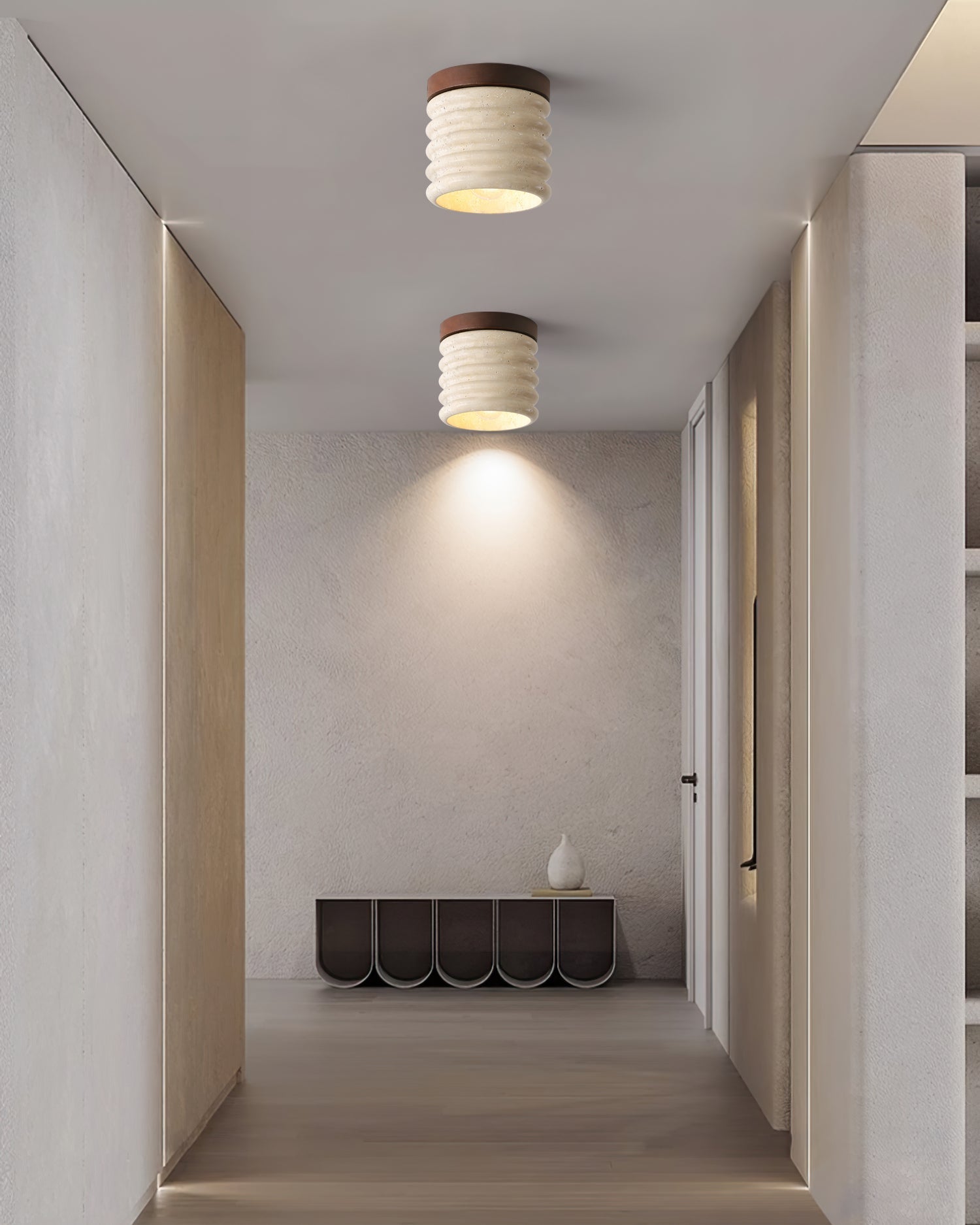 Neptune Travertine Ceiling Light Ribbed Design - Letslighting