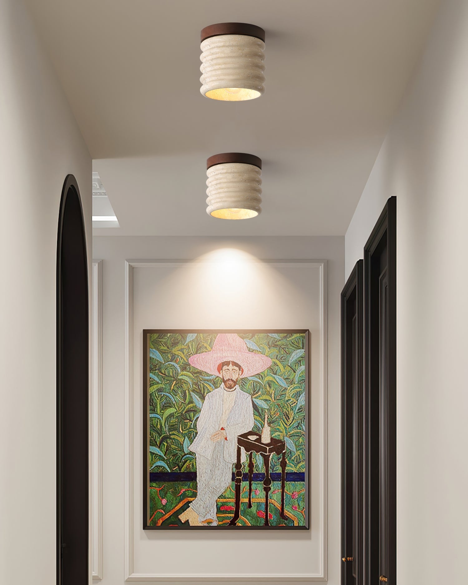 Neptune Travertine Ceiling Light Ribbed Design - Letslighting