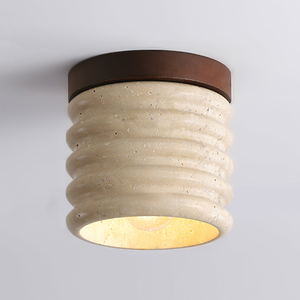 Neptune Travertine Ceiling Light Ribbed Design - Letslighting