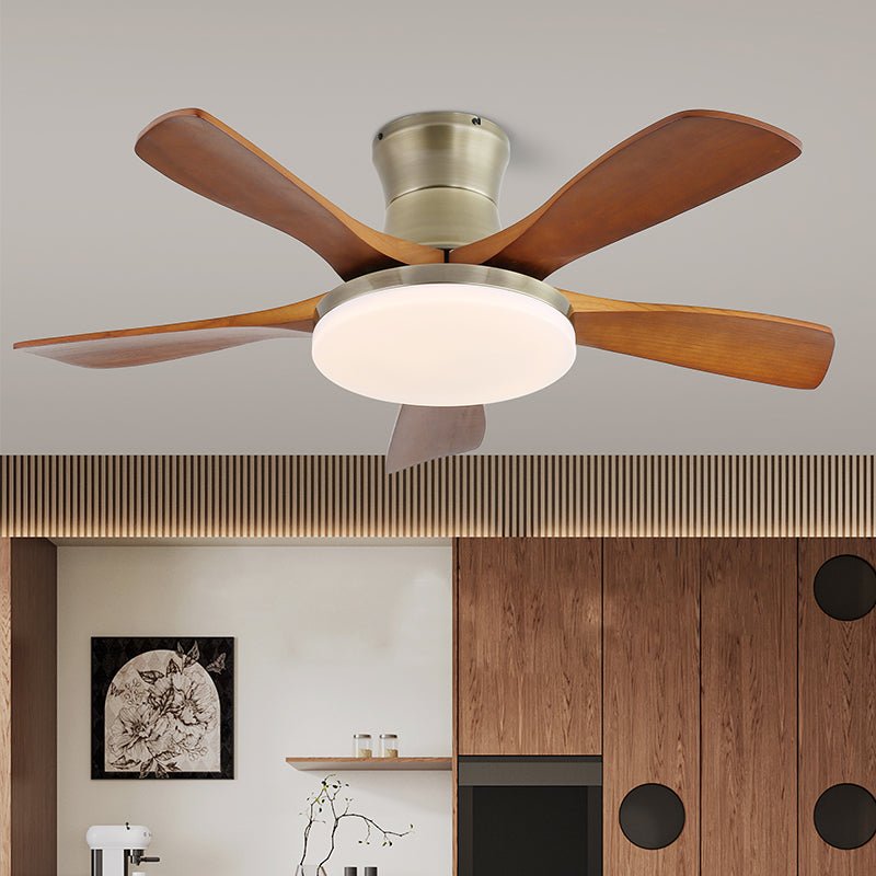 Elara Modern Brass Wood Ceiling Fan Light - Letslighting