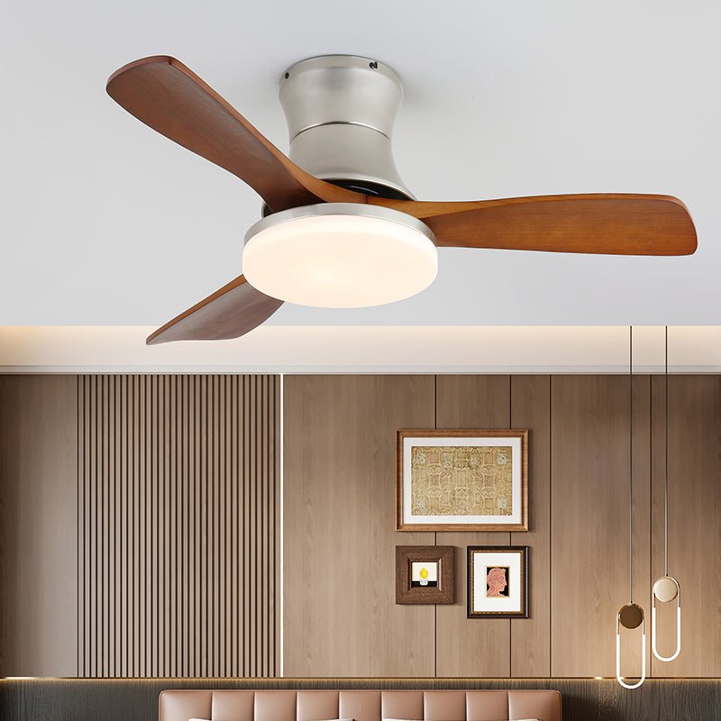 Elara Modern Brass Wood Ceiling Fan Light - Letslighting