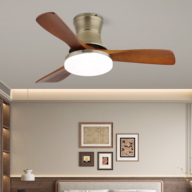 Elara Modern Brass Wood Ceiling Fan Light - Letslighting