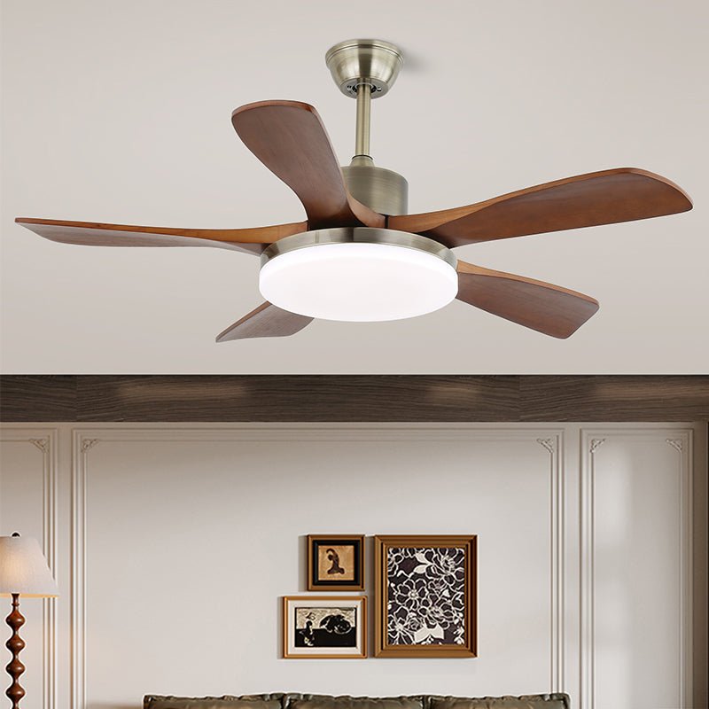 Elara Modern Brass Wood Ceiling Fan Light - Letslighting