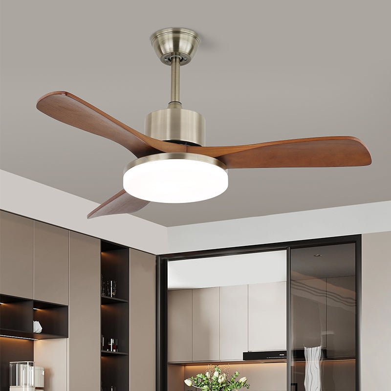 Elara Modern Brass Wood Ceiling Fan Light - Letslighting