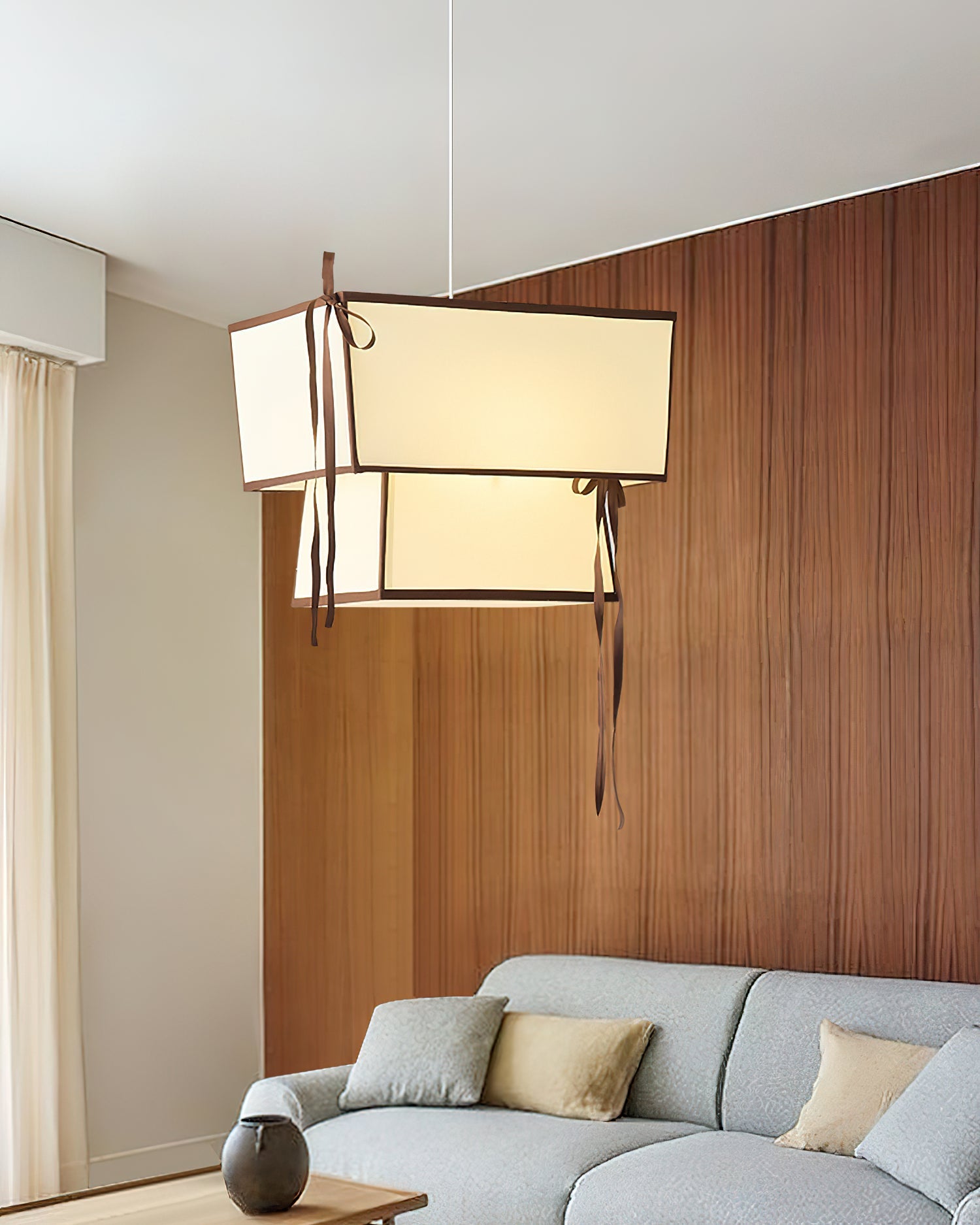 Velina Pendant Lamp Layered Rectangular Shades & Ribbon - Letslighting