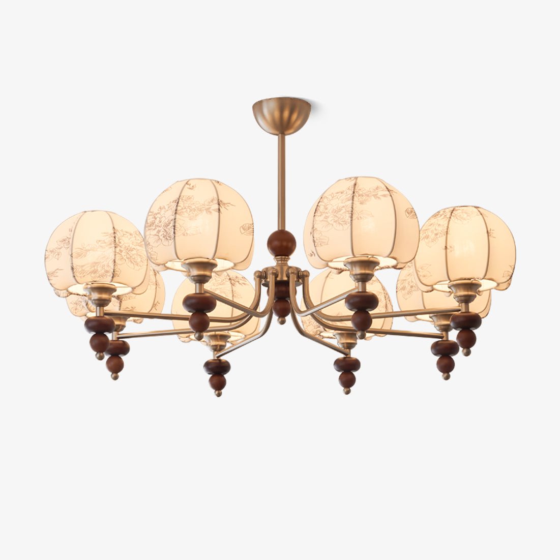 Comirisra Premium Traditional Petal Fabric Wood Chandelier - Letslighting