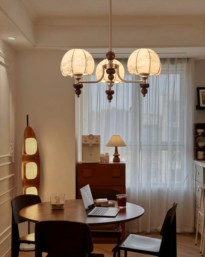 Comirisra Premium Traditional Petal Fabric Wood Chandelier - Letslighting