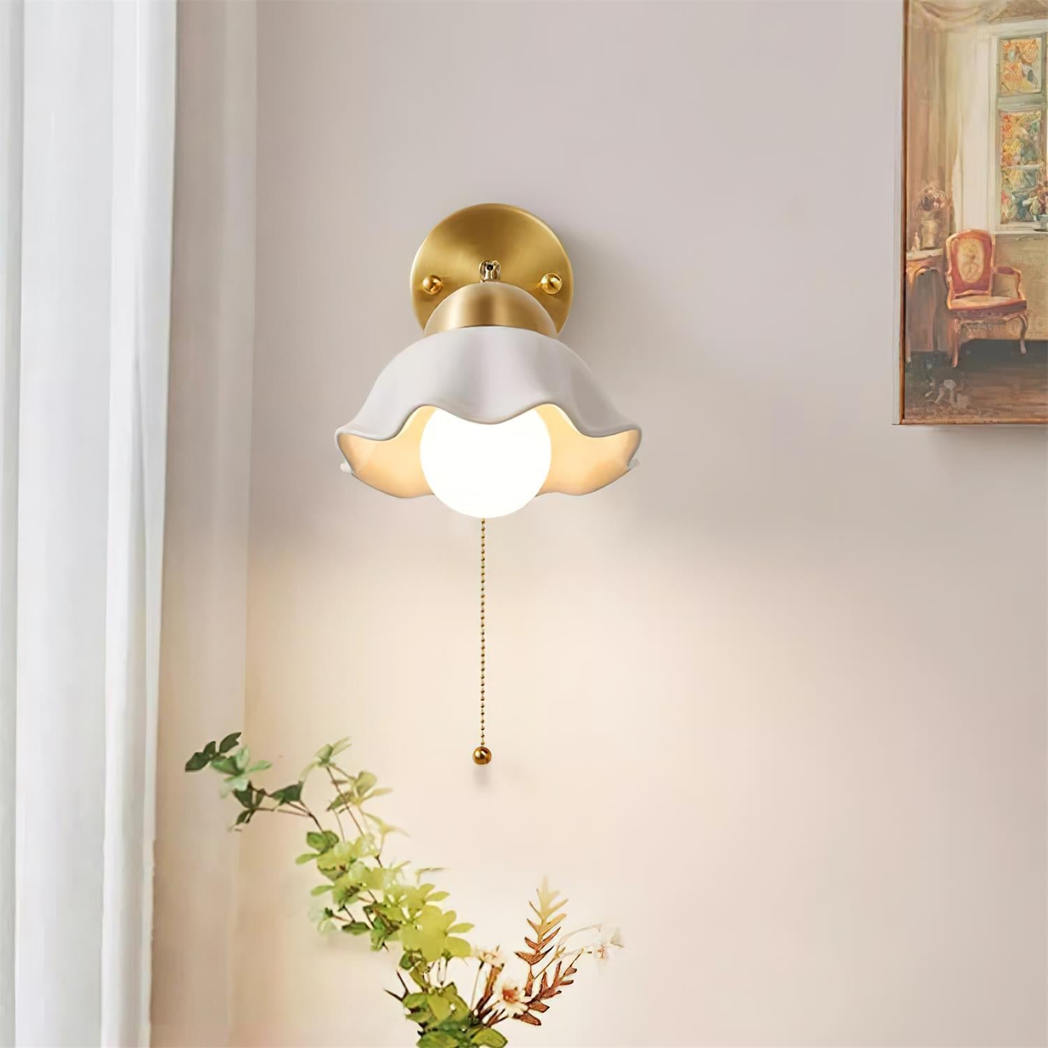 Wall Lamp Brass and Ceramic Wavy Shade Globe Accent Retro Artistic - Letslighting