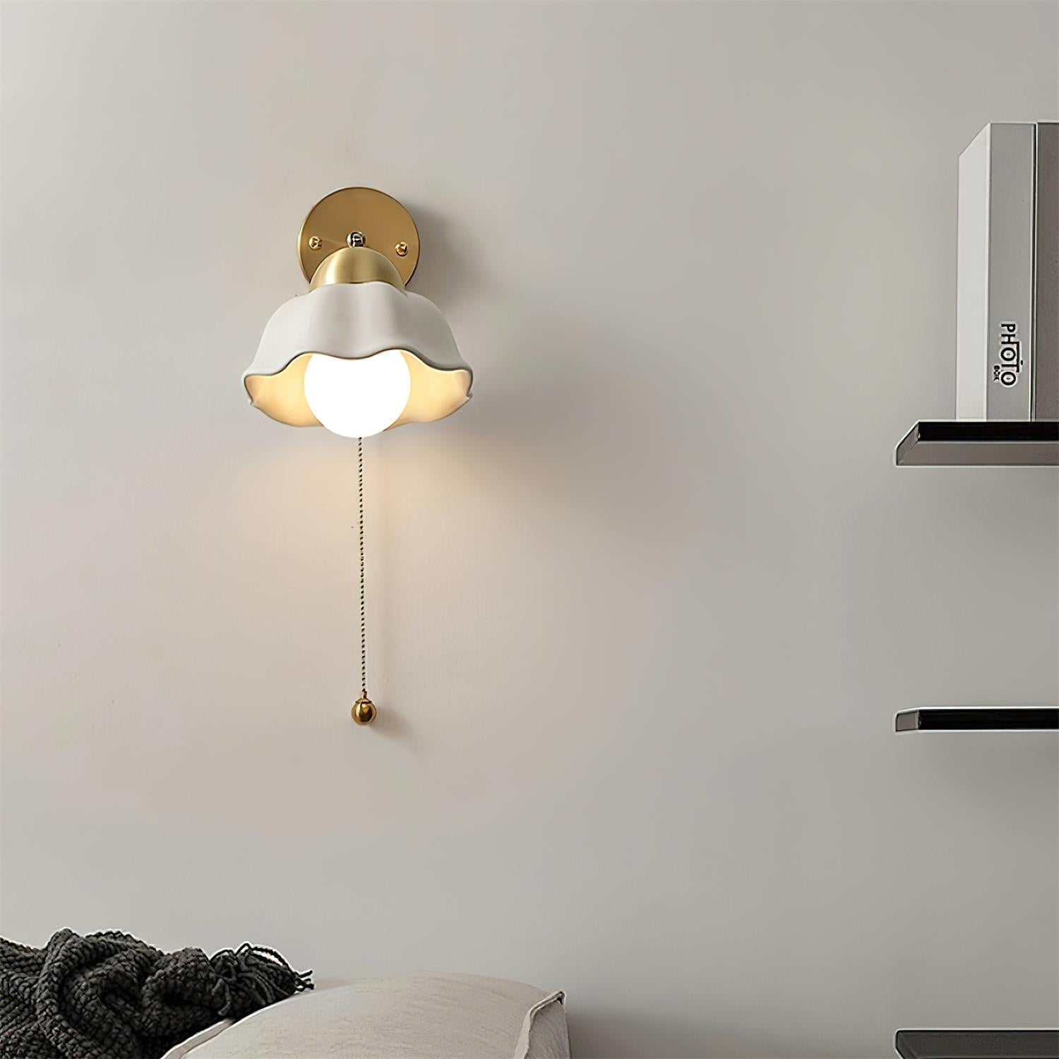 Wall Lamp Brass and Ceramic Wavy Shade Globe Accent Retro Artistic - Letslighting