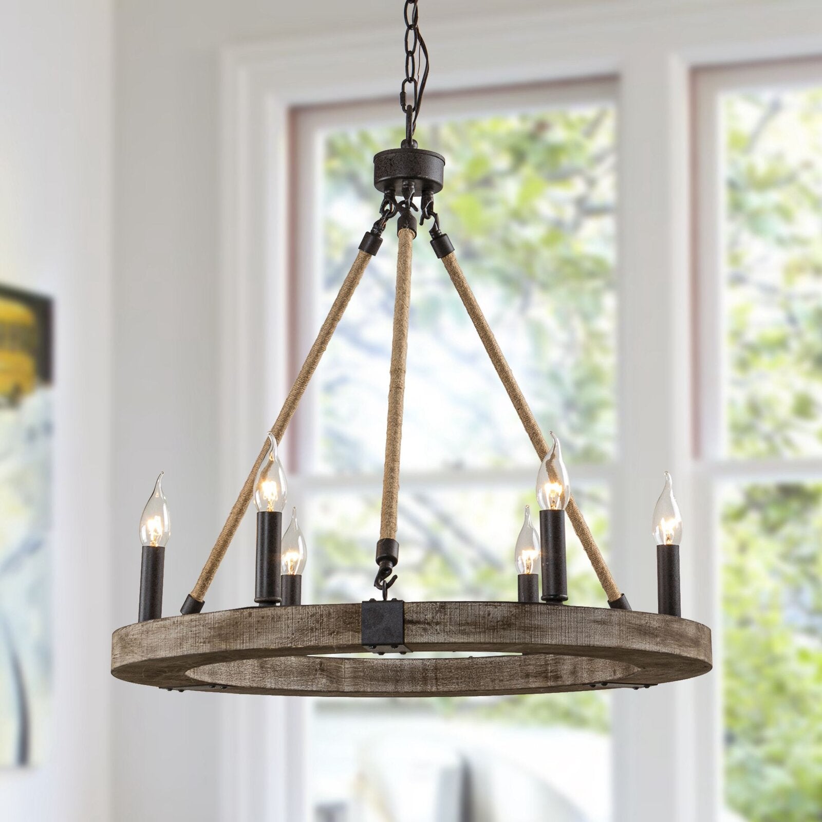 Mysilora Vintage Industrial Wheel Wood Chandelier - Letslighting