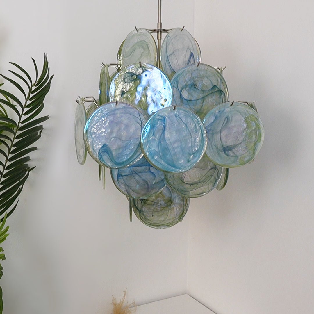 Aurora Chandelier Green Murano Glass Disc Nature - Letslighting