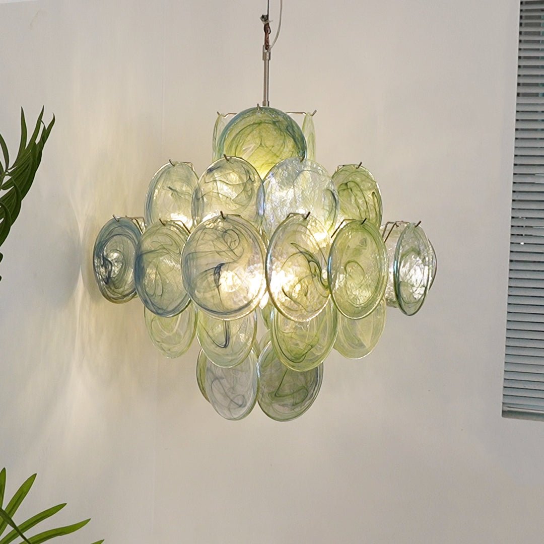 Aurora Chandelier Green Murano Glass Disc Nature - Letslighting