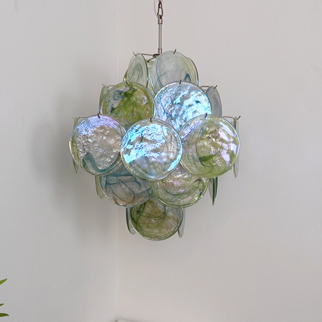 Aurora Chandelier Green Murano Glass Disc Nature - Letslighting
