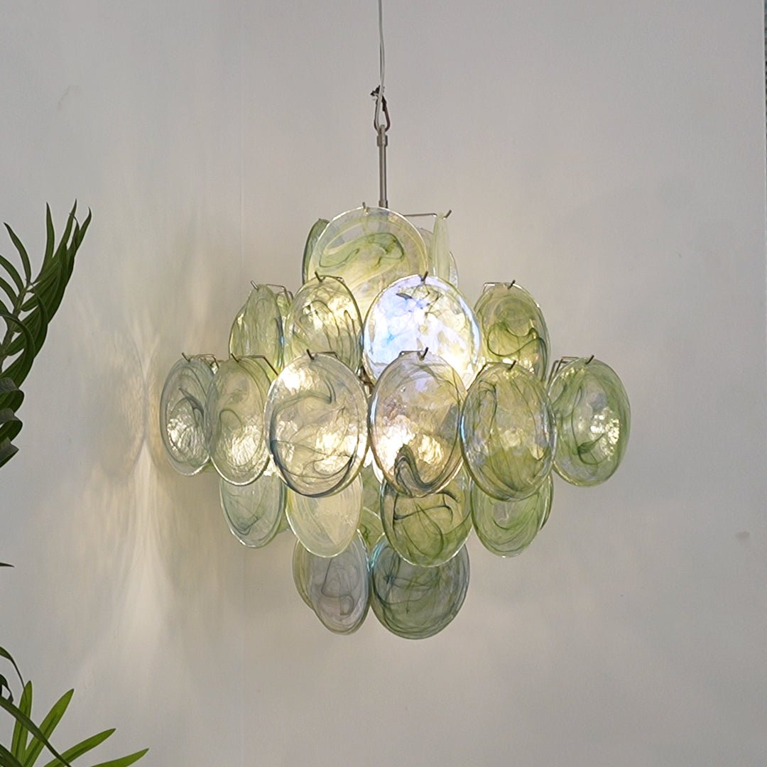 Aurora Chandelier Green Murano Glass Disc Nature - Letslighting
