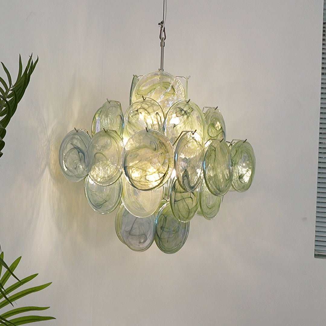 Aurora Chandelier Green Murano Glass Disc Nature - Letslighting