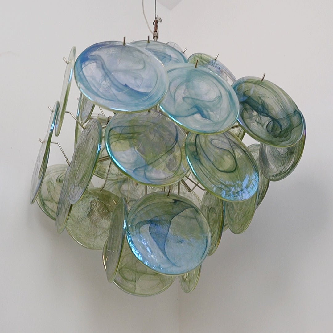 Aurora Chandelier Green Murano Glass Disc Nature - Letslighting