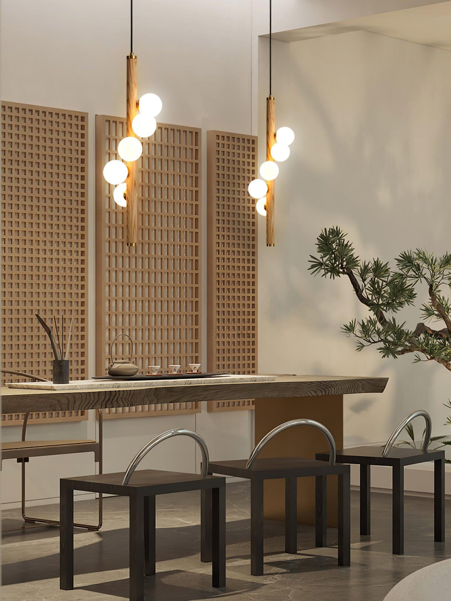 Lustra Pendant Lamp Wooden Glass Linear - Letslighting