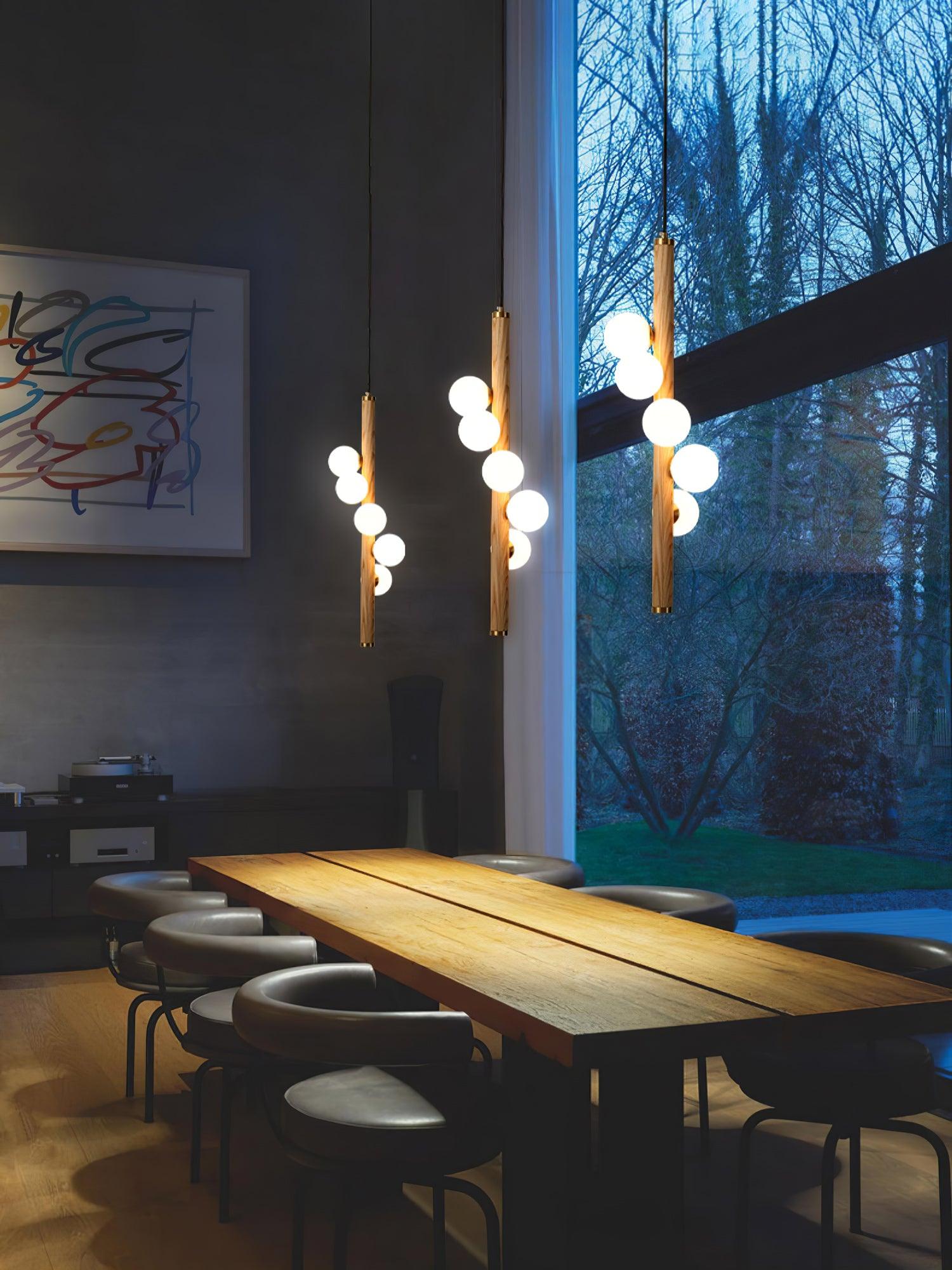 Lustra Pendant Lamp Wooden Glass Linear - Letslighting