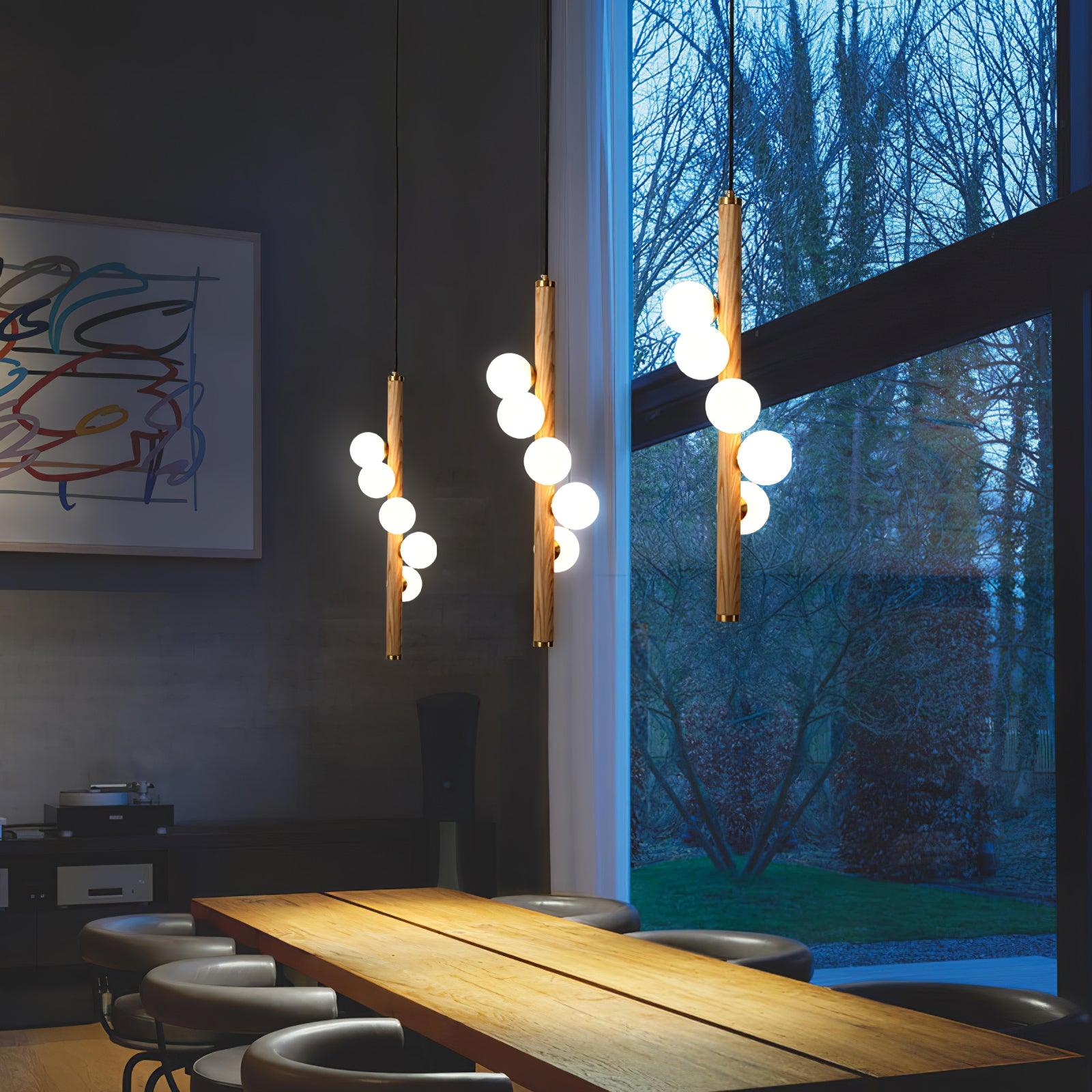 Lustra Pendant Lamp Wooden Glass Linear - Letslighting