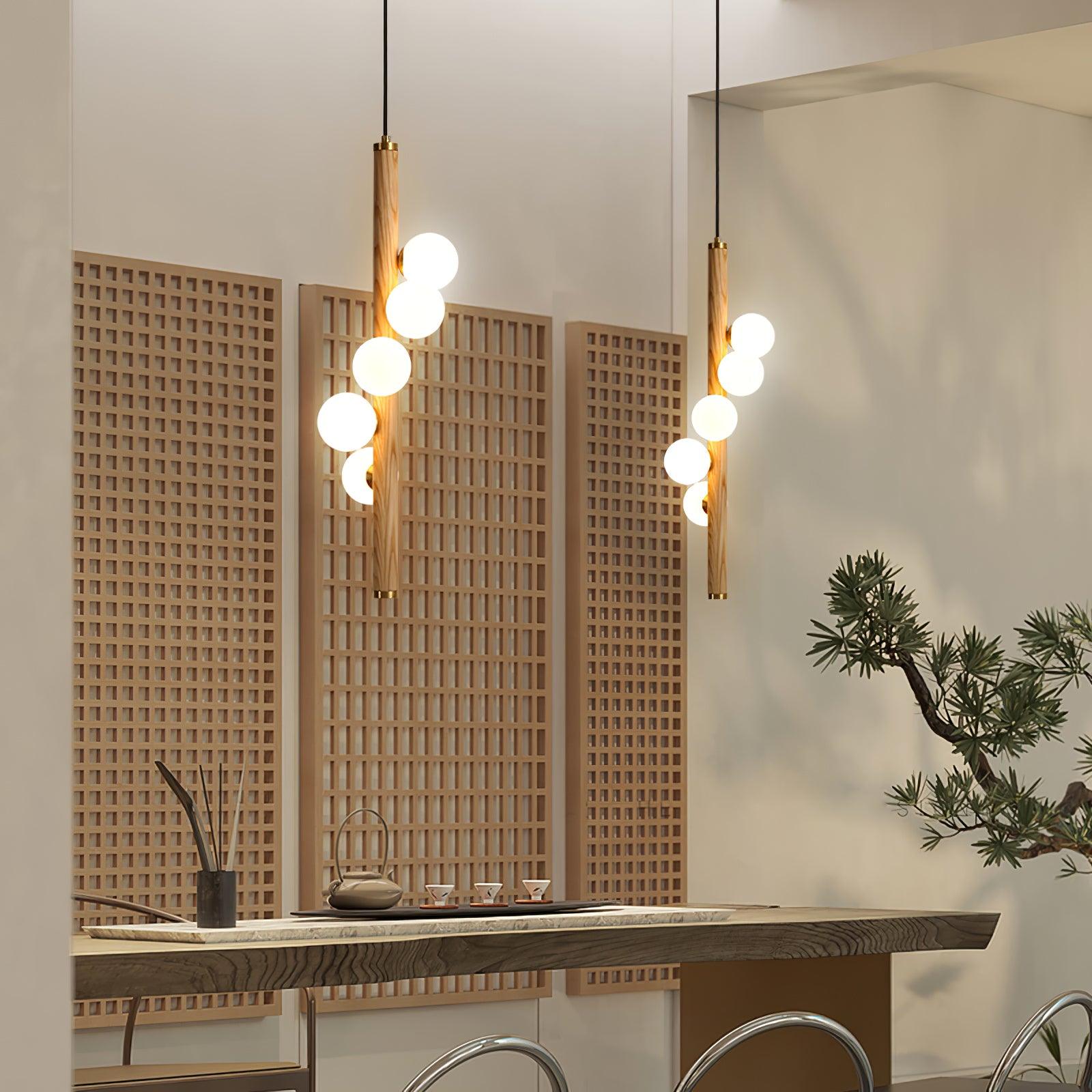 Lustra Pendant Lamp Wooden Glass Linear - Letslighting