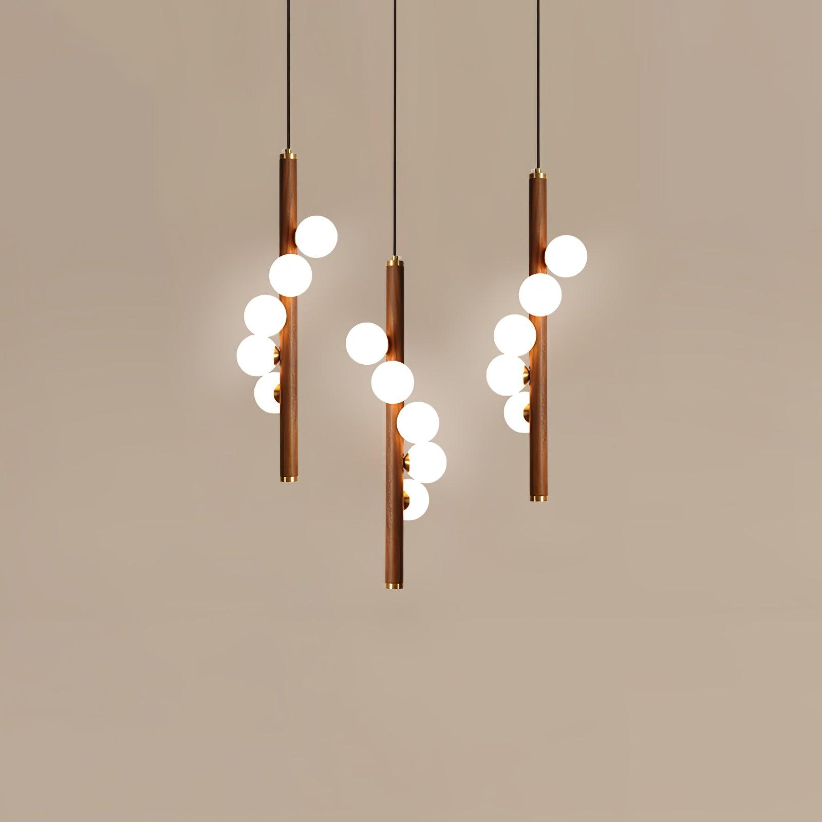 Lustra Pendant Lamp Wooden Glass Linear - Letslighting