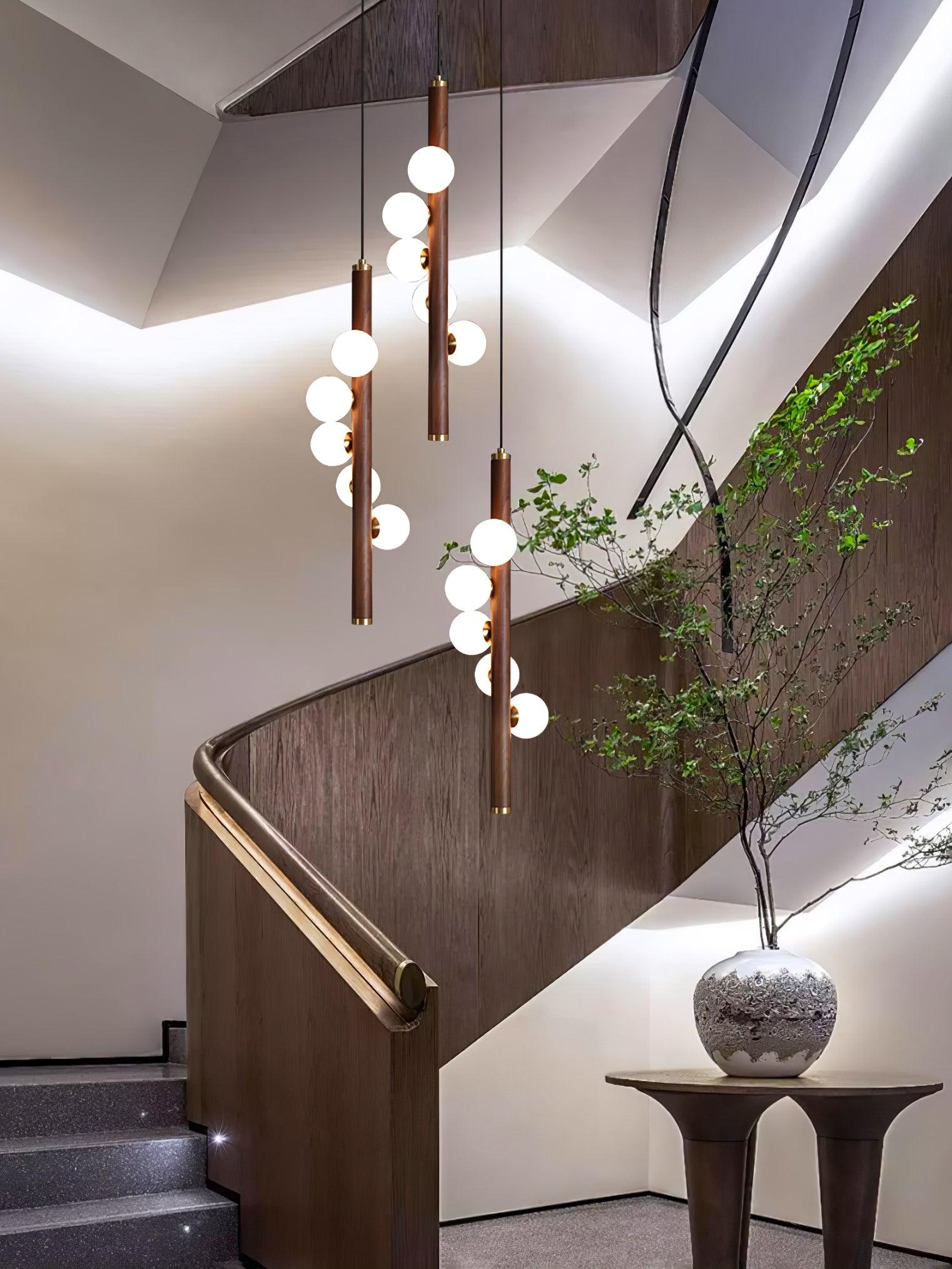 Lustra Pendant Lamp Wooden Glass Linear - Letslighting