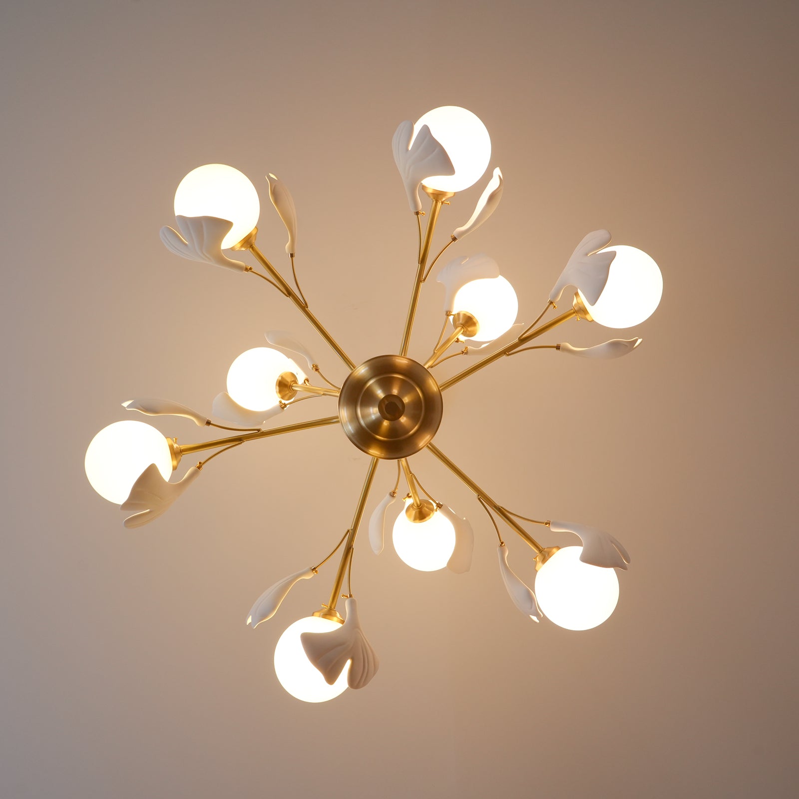 Ginkgo Leaf Chandelier with Frosted Glass Globes - Letslighting