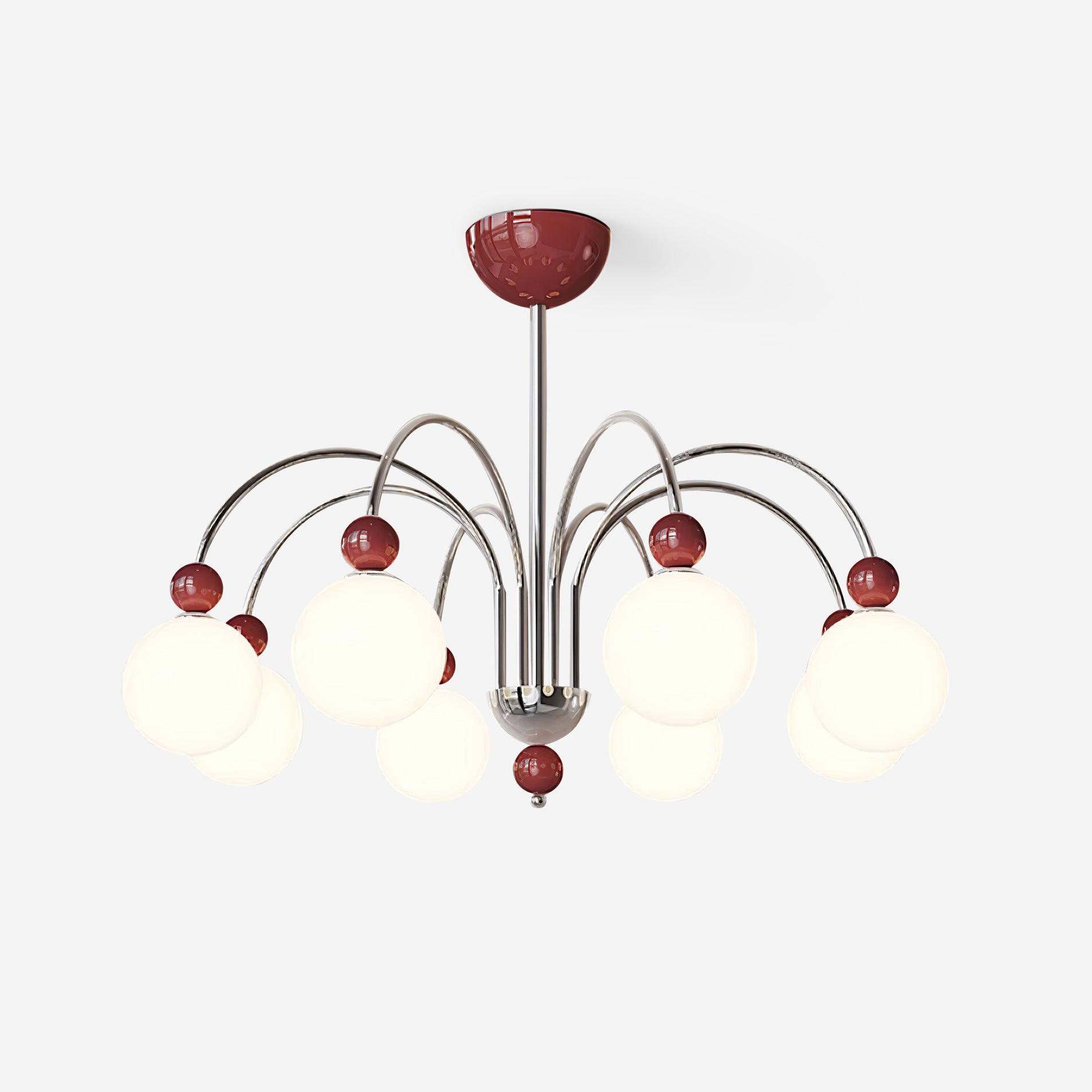 Vierra Carisa Chandelier Red Orb Chrome Curved Arms - Letslighting