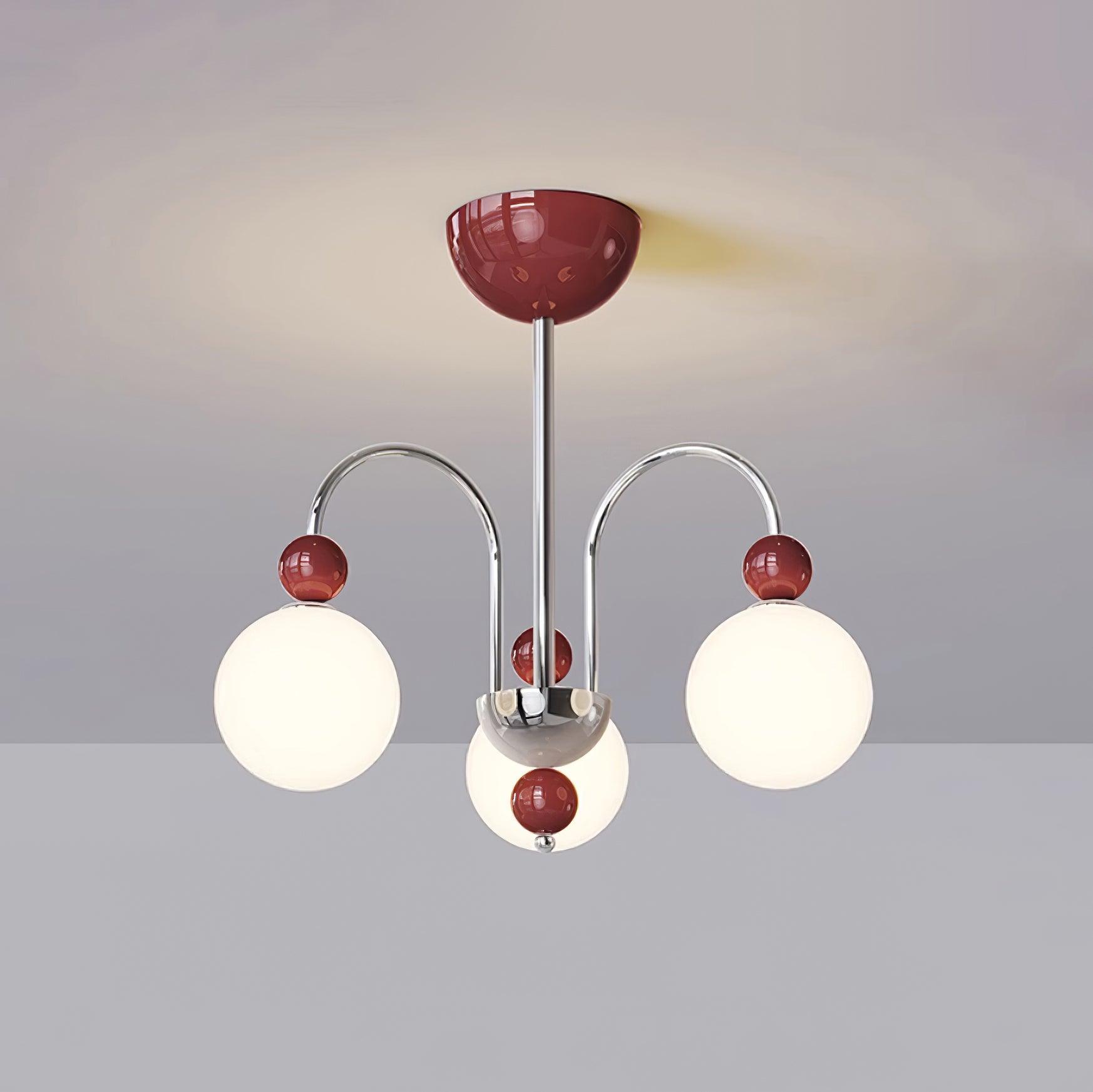 Vierra Carisa Chandelier Red Orb Chrome Curved Arms - Letslighting
