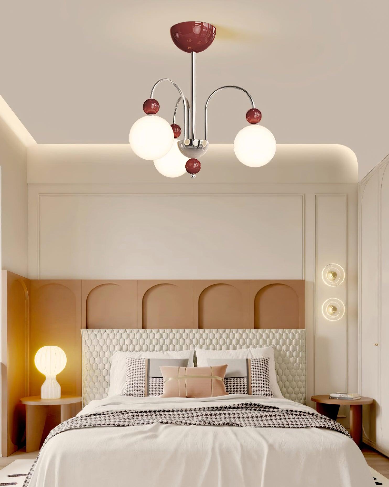 Vierra Carisa Chandelier Red Orb Chrome Curved Arms - Letslighting