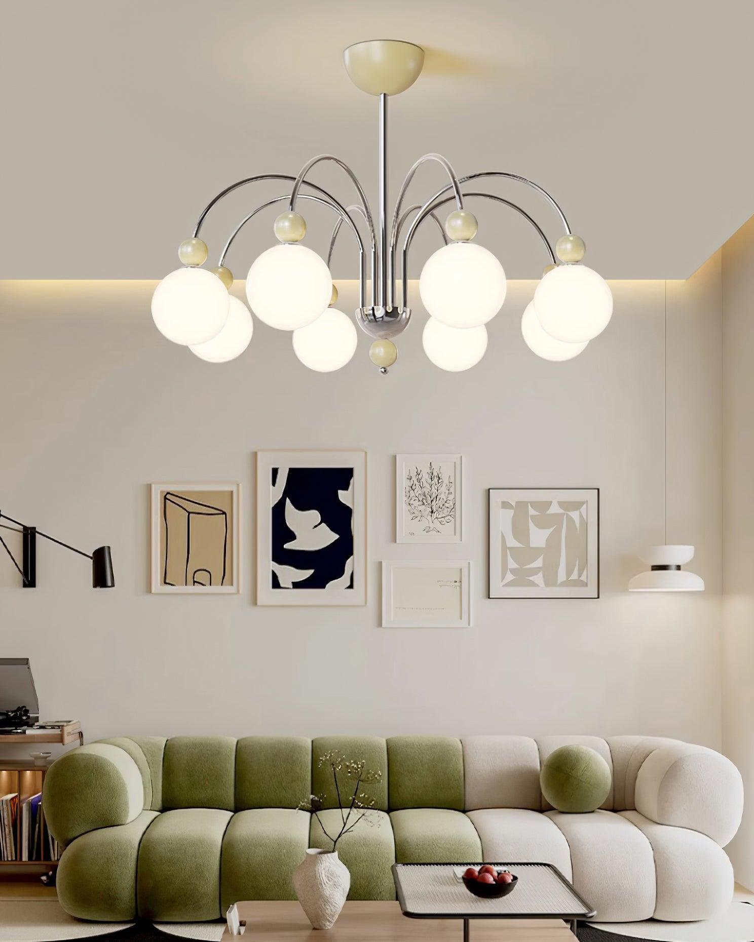 Vierra Carisa Chandelier Red Orb Chrome Curved Arms - Letslighting