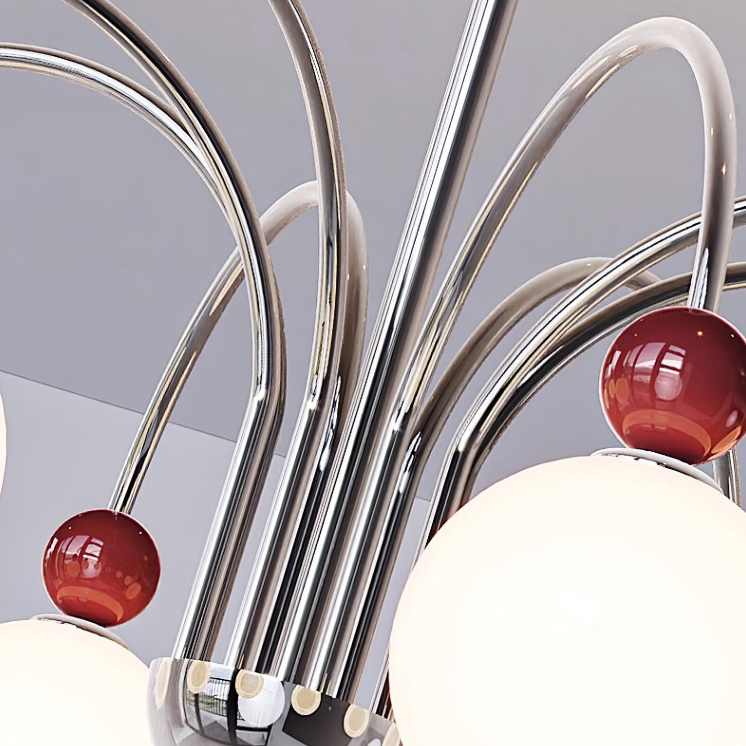 Vierra Carisa Chandelier Red Orb Chrome Curved Arms - Letslighting
