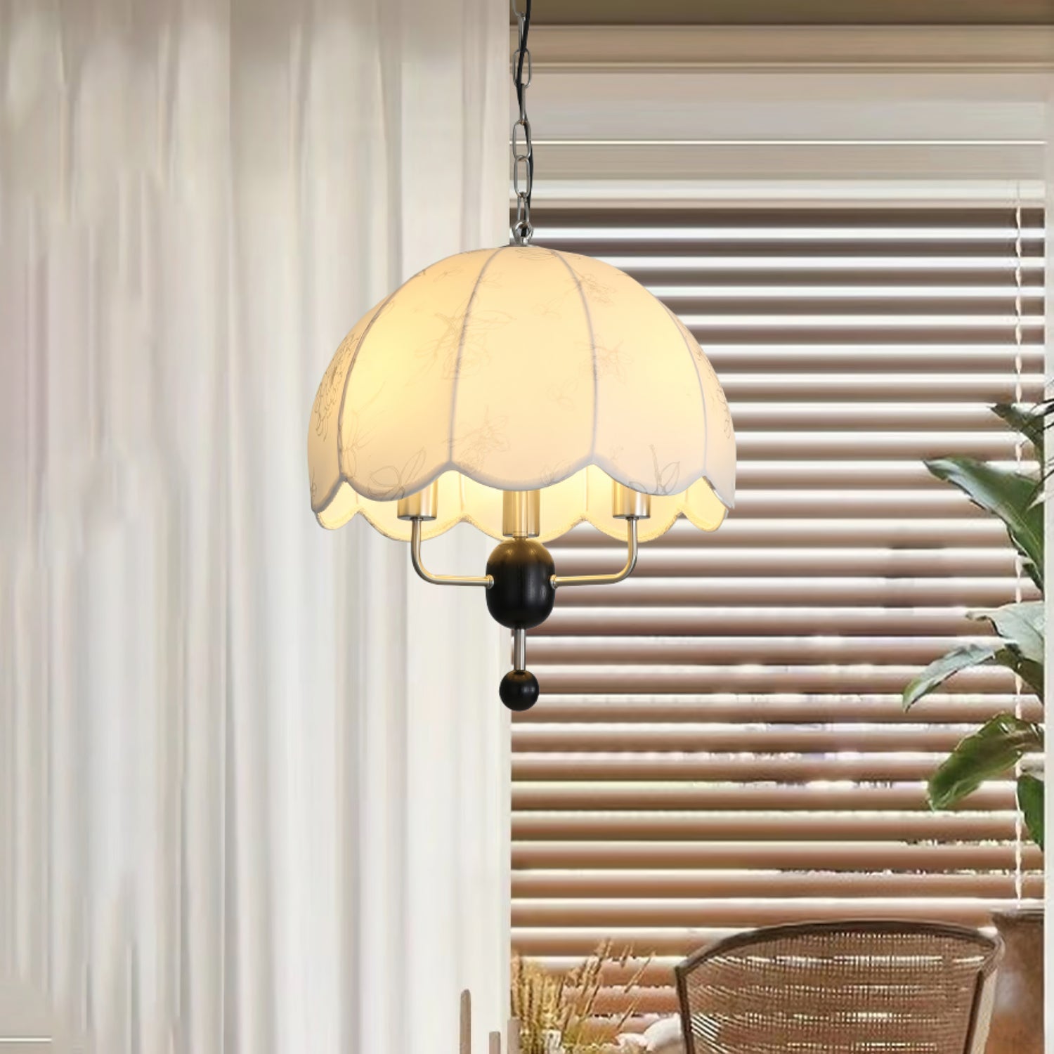 Ervaren Vintage Bloom Fabric Wood Pendant Lamp - Letslighting