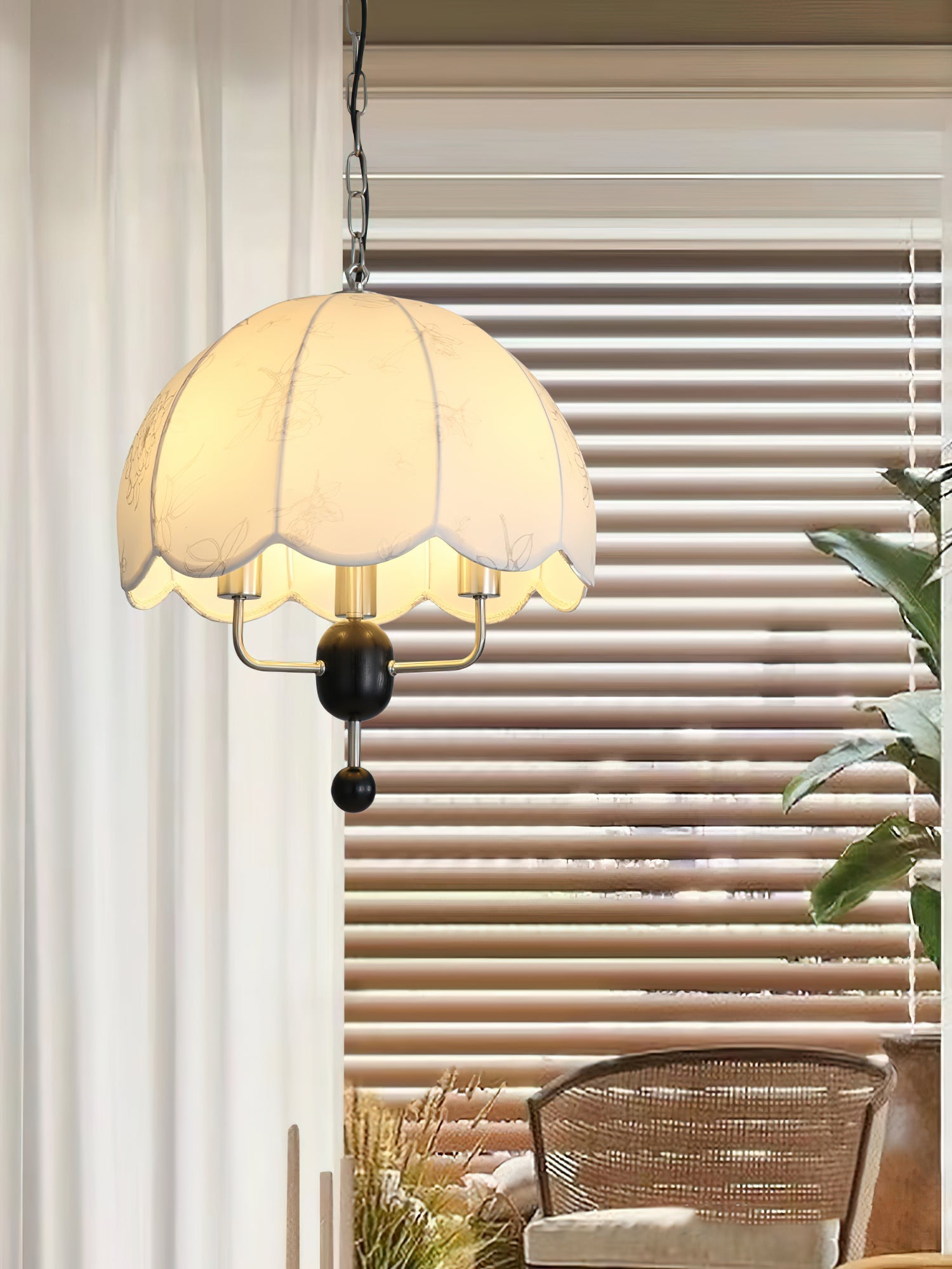 Ervaren Vintage Bloom Fabric Wood Pendant Lamp - Letslighting