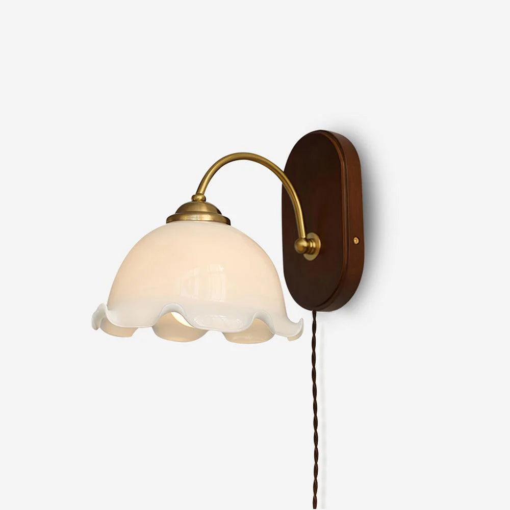 Wall Lamp Curved Arm Flower Glass Shade Plug In Vintage - Letslighting