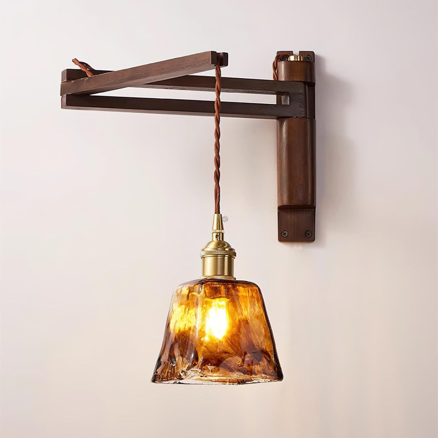 Geyla Rustic Wooden Wall Lamp Plug /Hardwire