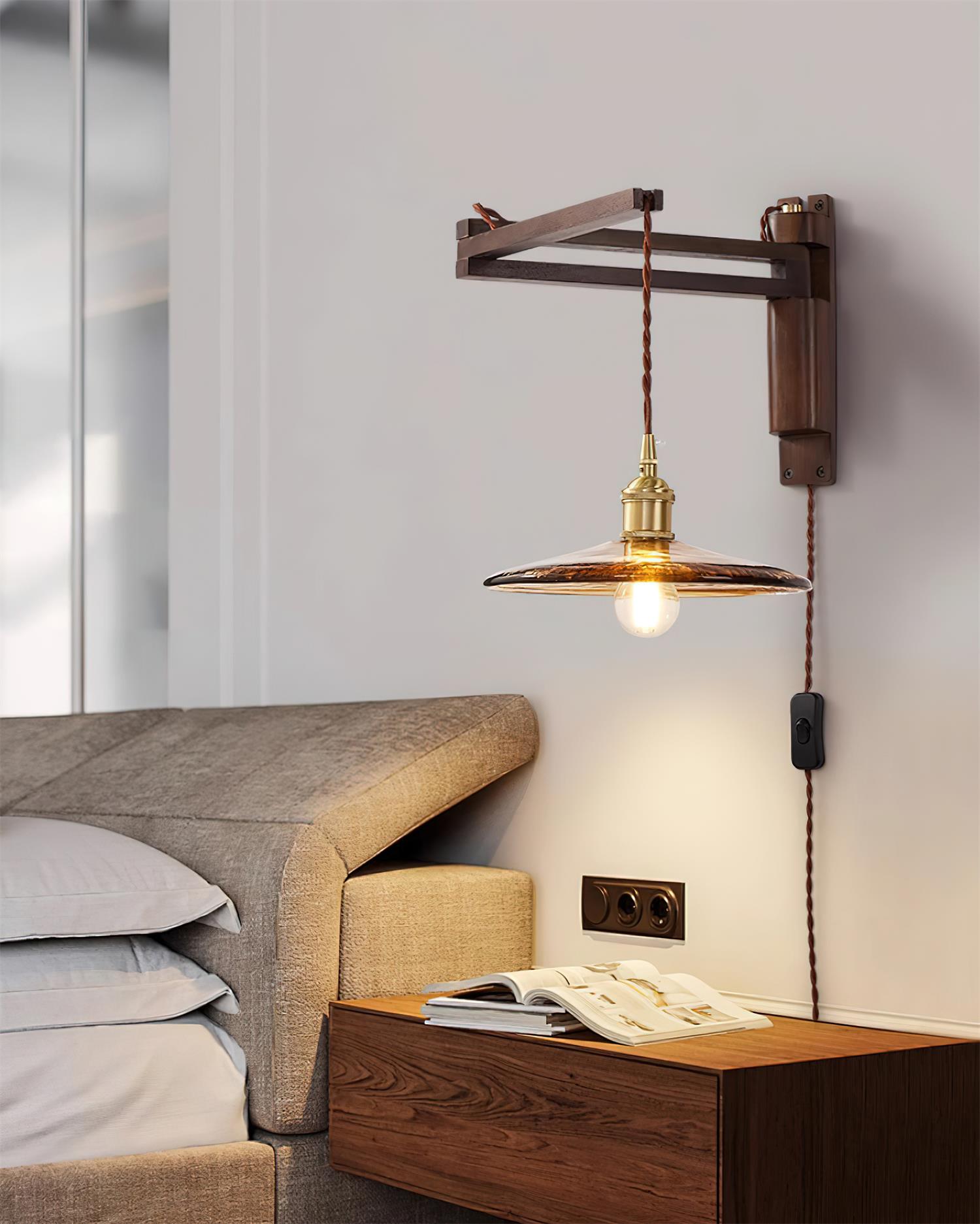 Geyla Rustic Wooden Wall Lamp Plug /Hardwire