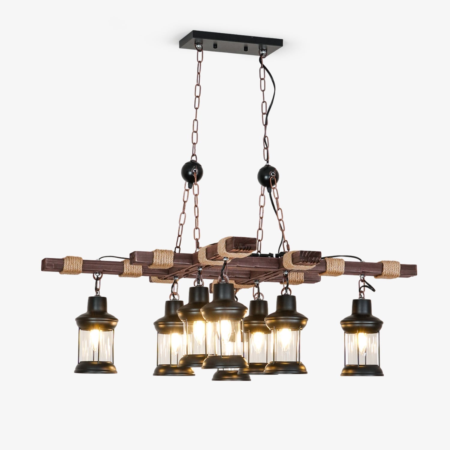 Lustra Chandelier Vintage Wood Glass Retro - Letslighting