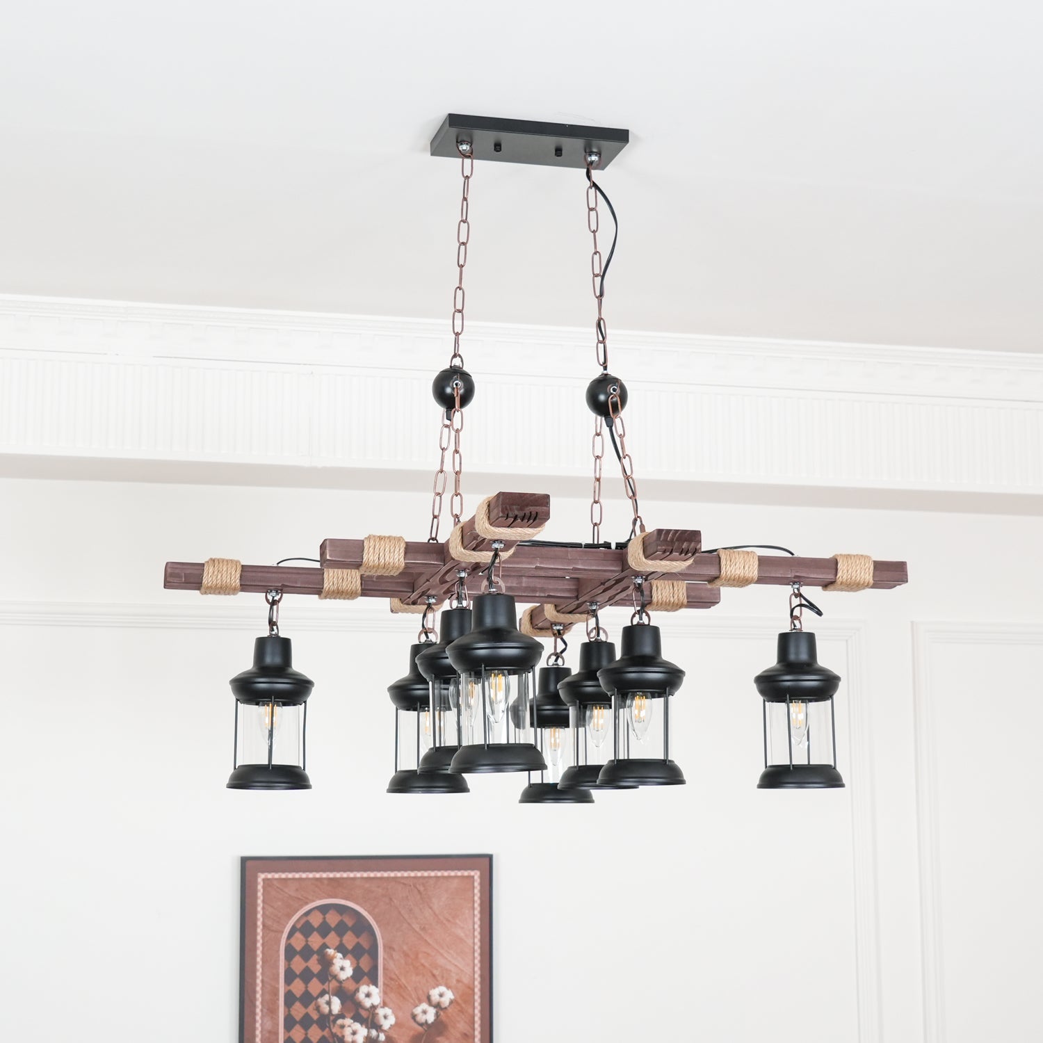 Lustra Chandelier Vintage Wood Glass Retro - Letslighting