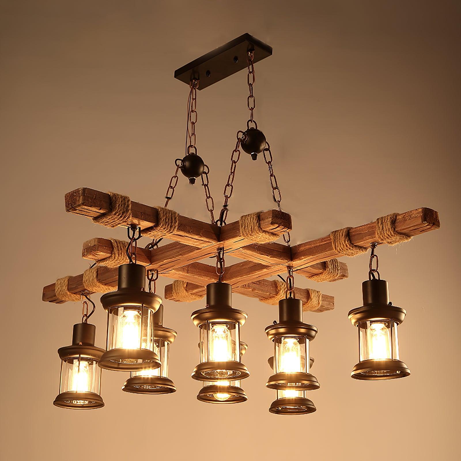 Lustra Chandelier Vintage Wood Glass Retro - Letslighting