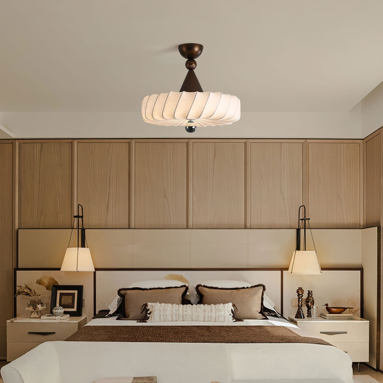 Zelore Swirl Fabric Bronze Pendant Light - Letslighting