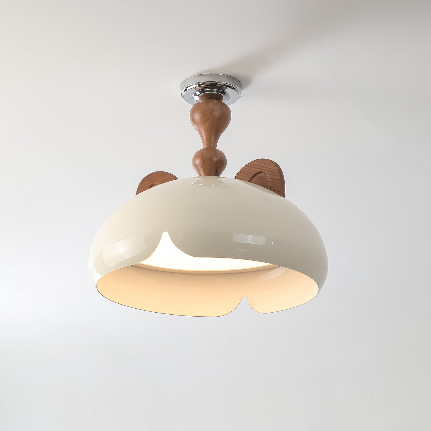Cat Ceiling Light Glossy Dome Wood Ears - Letslighting