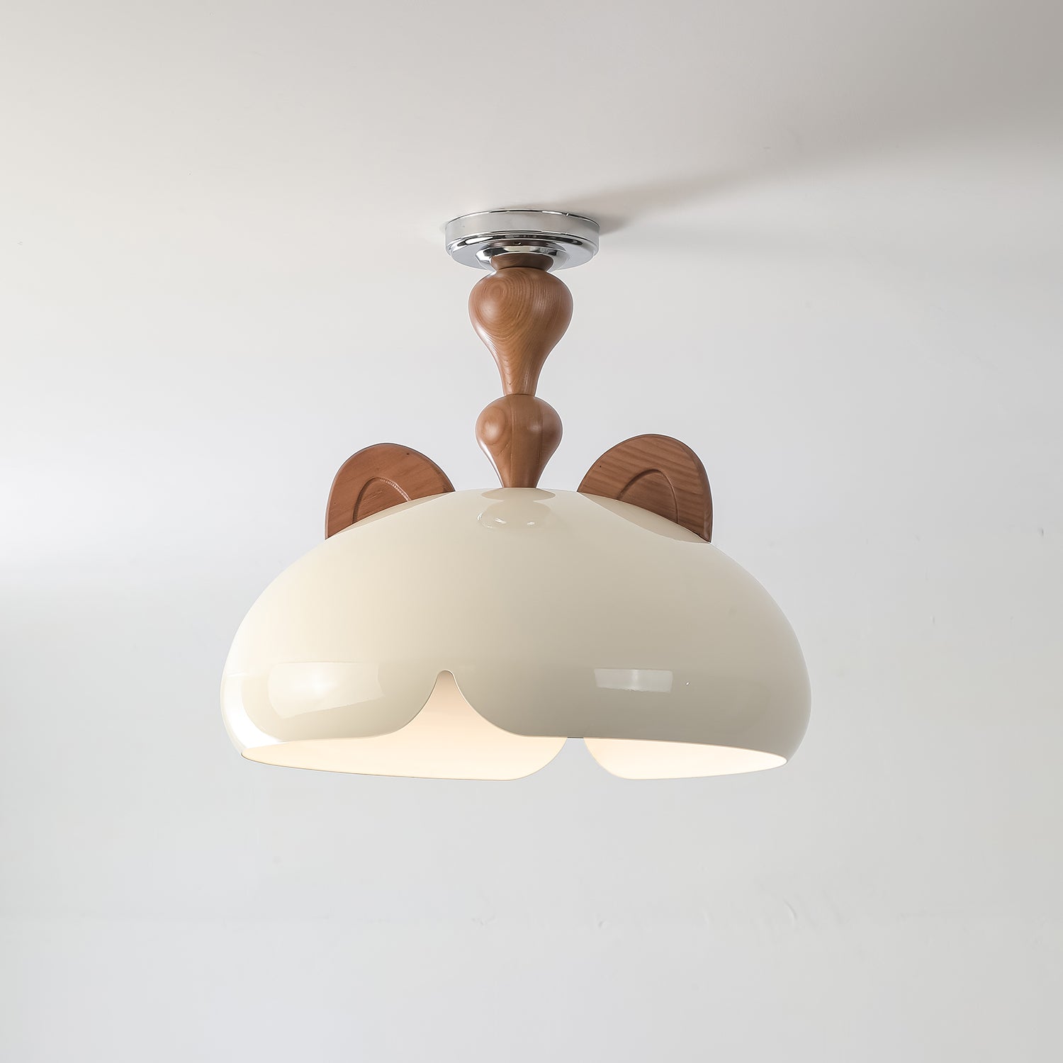 Cat Ceiling Light Glossy Dome Wood Ears - Letslighting