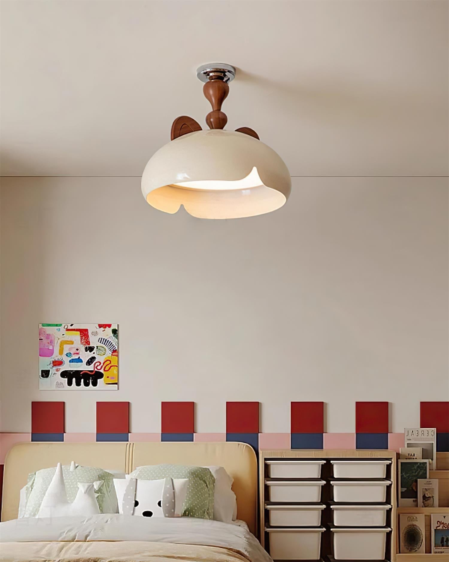 Cat Ceiling Light Glossy Dome Wood Ears - Letslighting