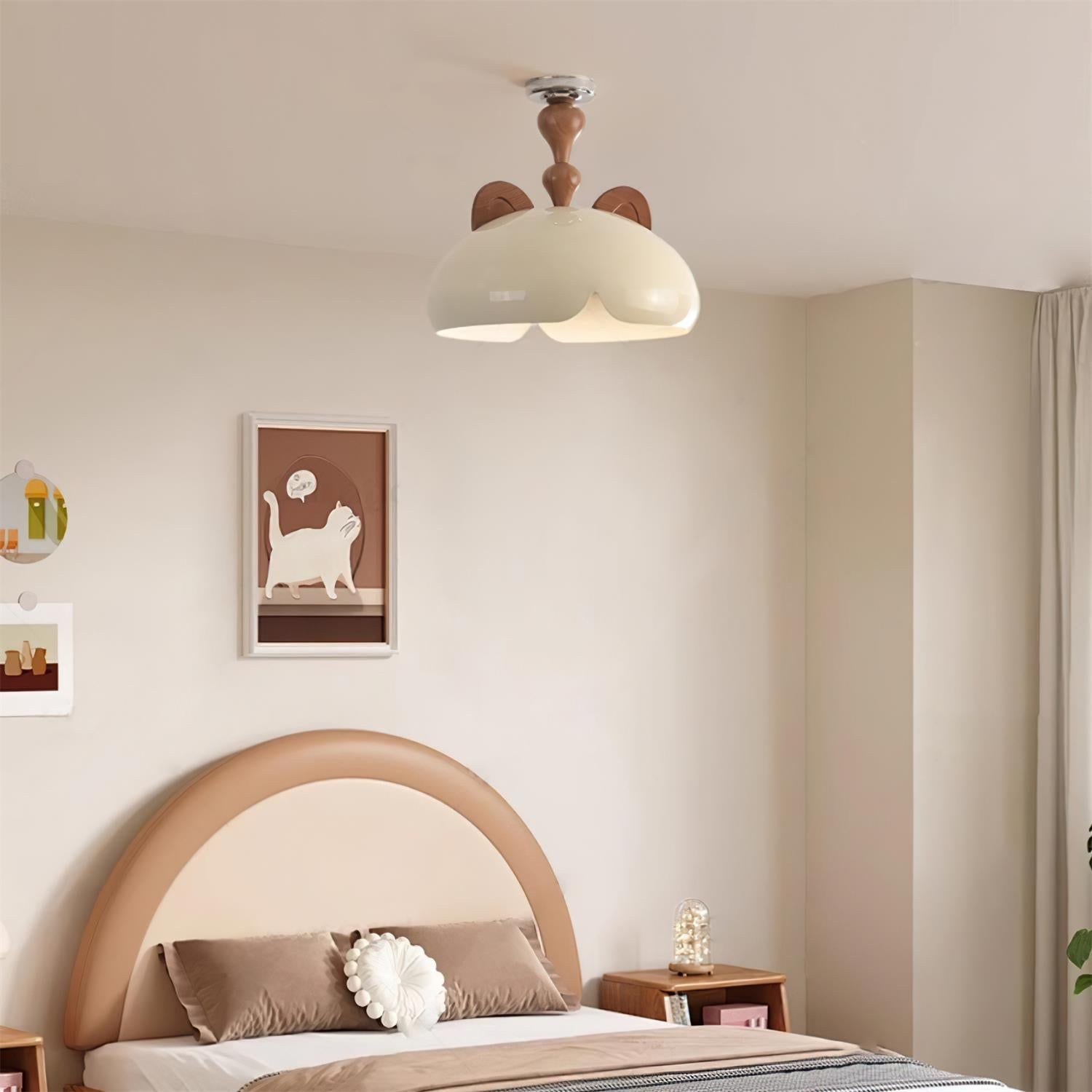 Cat Ceiling Light Glossy Dome Wood Ears - Letslighting