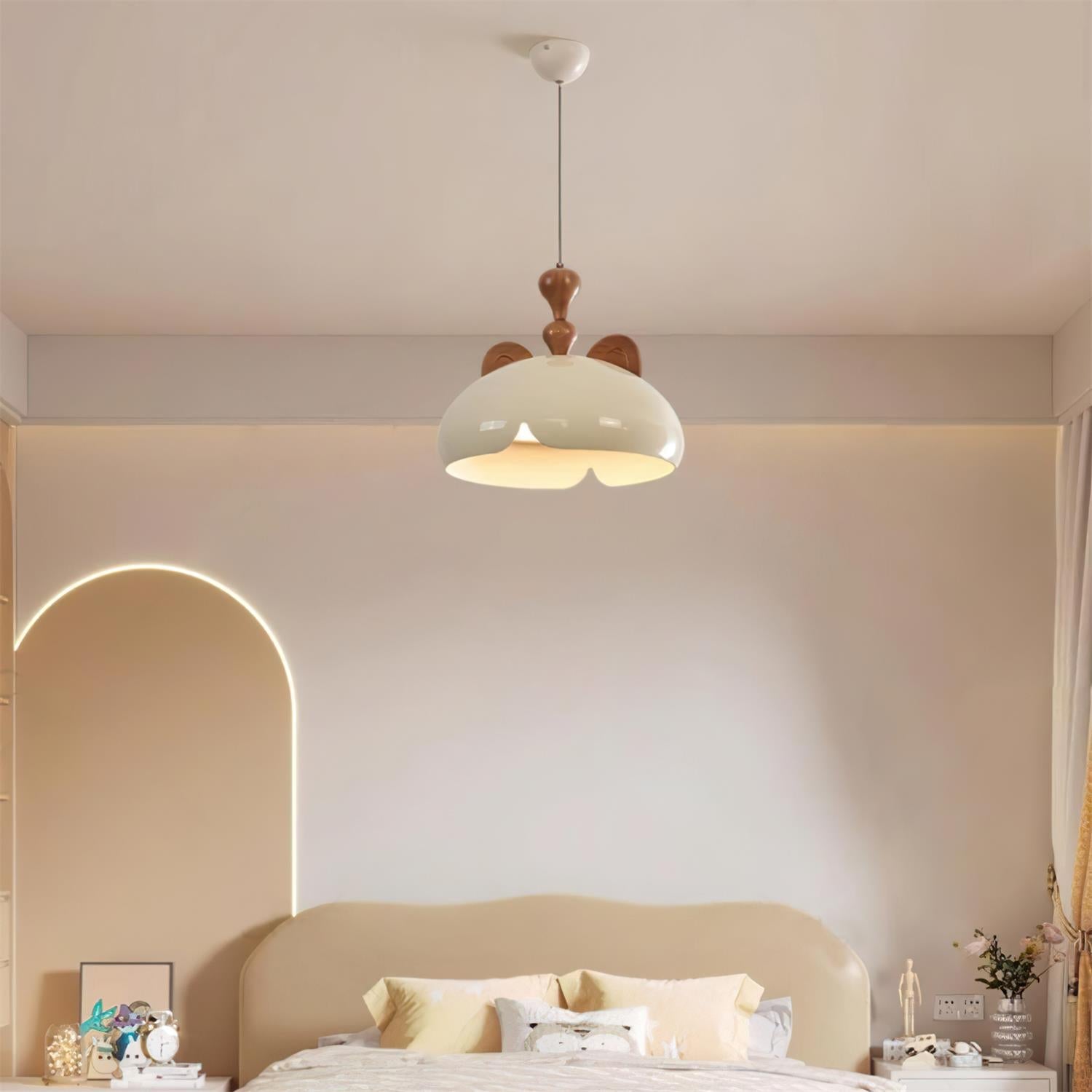Cat Pendant Lamp Glossy Dome Wood Ears - Letslighting