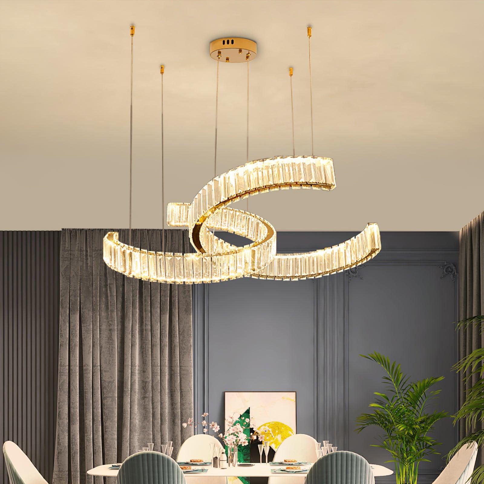 Lustra Chandelier Spiral Crystal Gold Glam - Letslighting