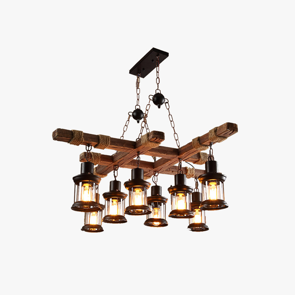 Epoch Industrial LED Classical Chandelier Wood Glass Living Room - Letslighting